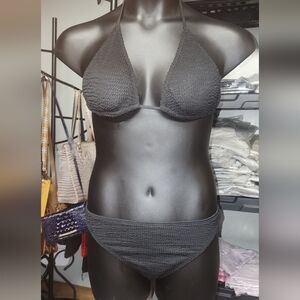 NWOT 3 Piece Black Textured Bikini Set